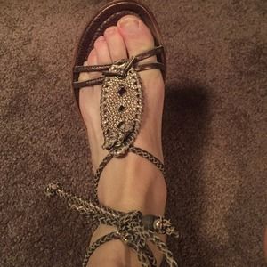 BR wrap up bronzed brown flat sandal