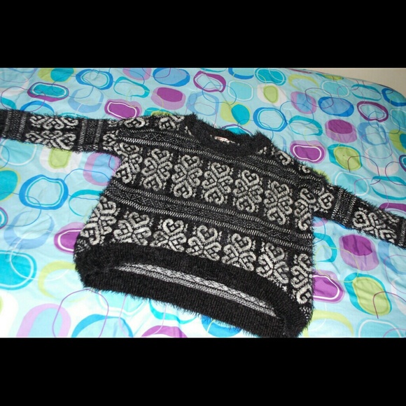 fuzzy black and white sweater