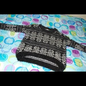 fuzzy black and white sweater