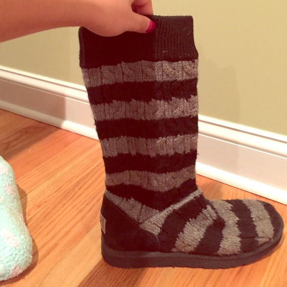 Gray and black stripe sweater boots