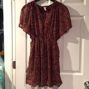 Maroon floral print butterfly sleeve dress