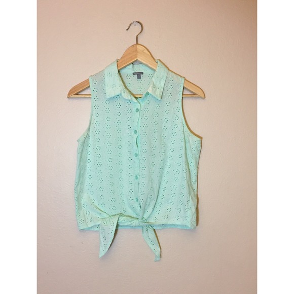 Mint green cropped eyelet top