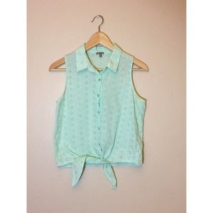 Mint green cropped eyelet top