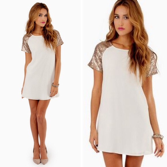 Embellish Me Shift Dress Cream Gold Sequin