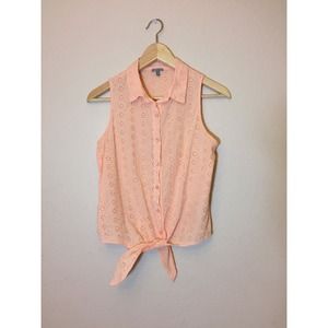 Pink coral cropped eyelet top