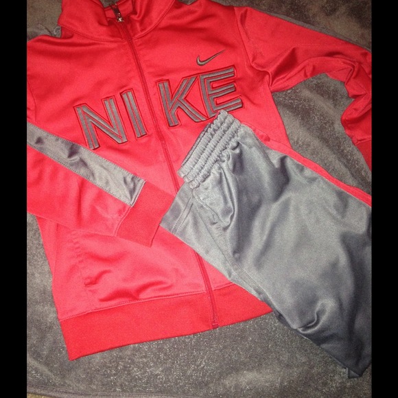 grey and red sweatsuit