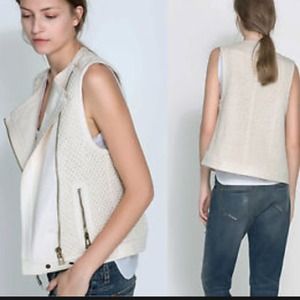 Zara Combined Waistcoat Vest w/Zipper offwhite M