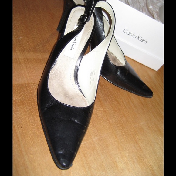 Calvin Klein Black Leather Slingbacks