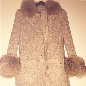 🎉🌟Sale Tweed Fox Fur Collar & Cuffs Coat🎉🌟