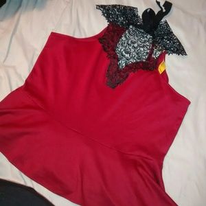 Plus size Red Peplum top with Black Lace