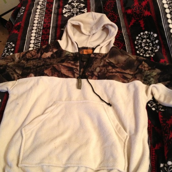 Beige and Camo Hooded Sweatshirt