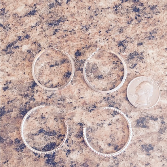 Two hoop earrings cz cubic zirconia and silver