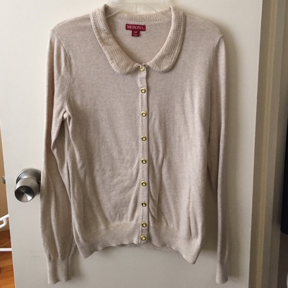 Tan Peter Pan collared sweater/cardigan
