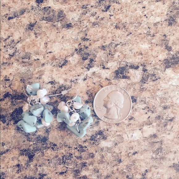 Turquoise and fresh water pearl dangle earrings