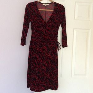 Evan Picone faux-wrap dress red & black print