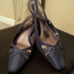 Navy Swingback Pumps w/Rhinestones