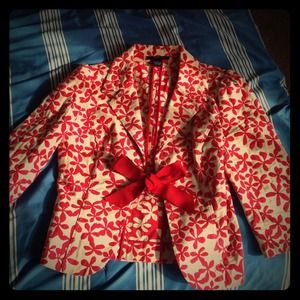Tan blazer with red flowers