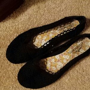 Black lace slip ons