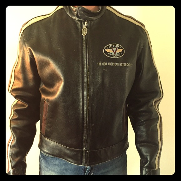 Vintage motorcycle, genuine leather Victory jacket