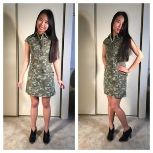 Y2K Military Camo Cap Sleeve Belted Shirt Dress NWT