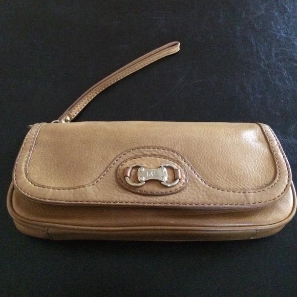 Michael Kors tan clutch style handbag