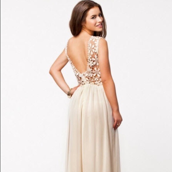 Cream Floral Crochet Maxi Dress - Picture 2 of 4