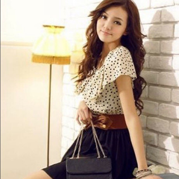 Polka Dot Chiffon Dress with Belt - Picture 2 of 4