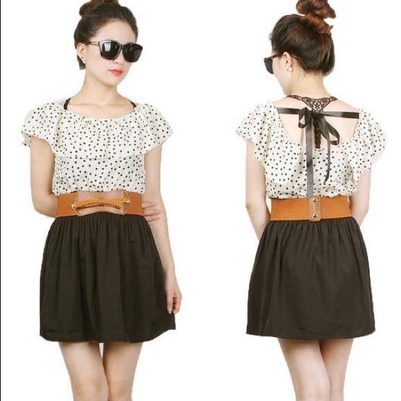 Polka Dot Chiffon Dress with Belt - Picture 3 of 4