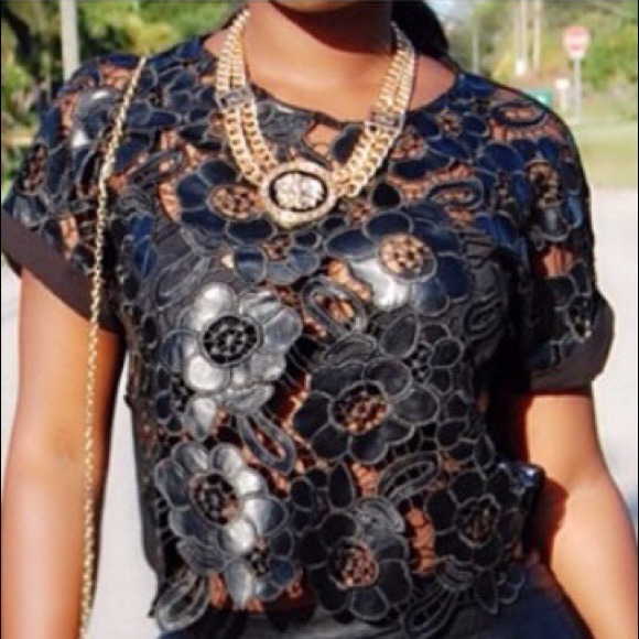 Leather floral cutout top.....