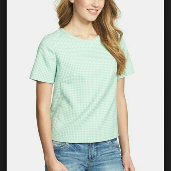 Tops - Mint Colored Textured Houndstooth Top