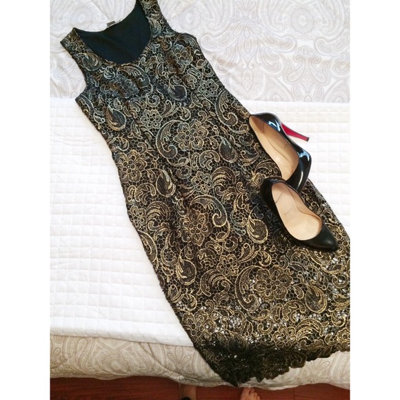 🚫sold in bundle🚫Black & Gold Midi dress🎀 - Picture 2 of 4