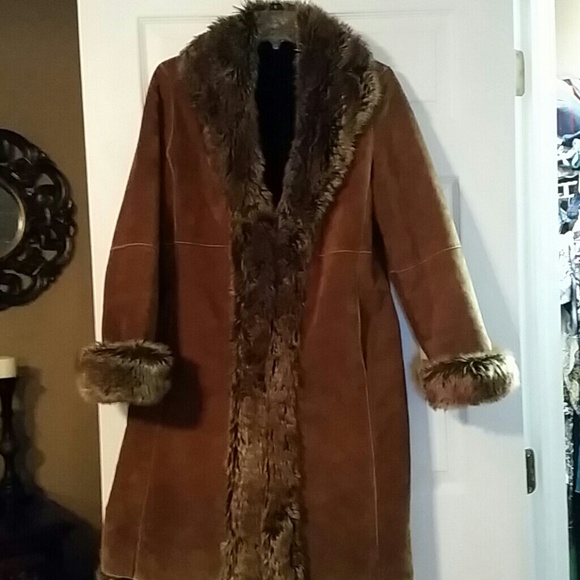 Knee length leather coat