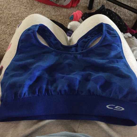 Blue camo pattern sports bra!