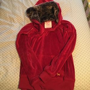Victoria's Secret Red Velour Hoodie
