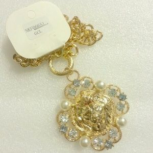 Lion Medallion w rhinestones necklace