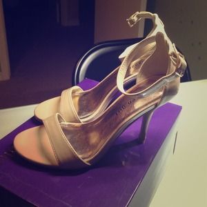 Patent leather nude strappy 3 inch heel.