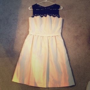 Ladylike cream and black lace A line dress