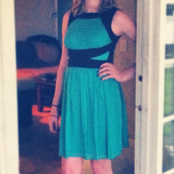 Turquoise and dark blue party dress - Picture 2 of 3