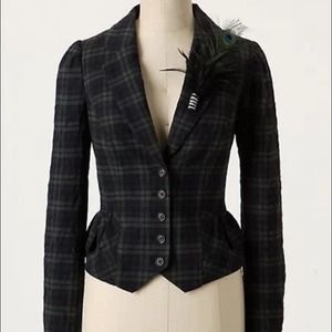Anthropologie Elevenses Plaid Peacock Jacket