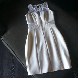 Guess cocktail dress- white w/mesh cut outs.
