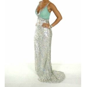 Turquoise and sequin prom dress