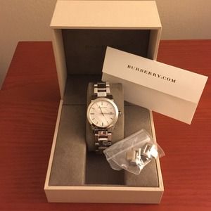 Burberry check silver watch