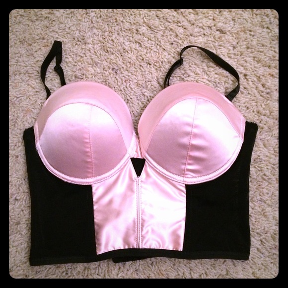 bebe Pink and black satin bustier Bebe
