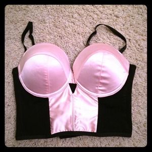 bebe Pink and black satin bustier Bebe