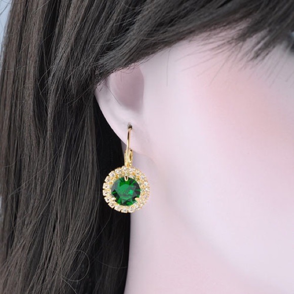 Green Czech Crystal with zircon earrings - Picture 2 of 4