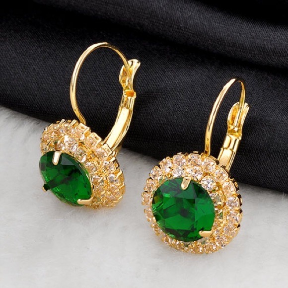 Green Czech Crystal with zircon earrings - Picture 3 of 4