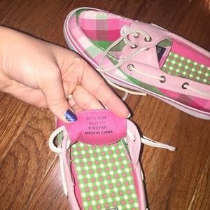 Never worn pink and green Sperrys