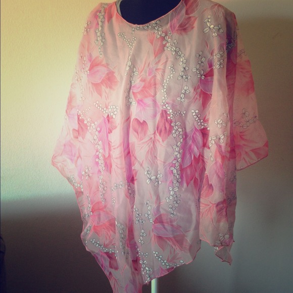 Adorable, sheer, pink floral shawl.