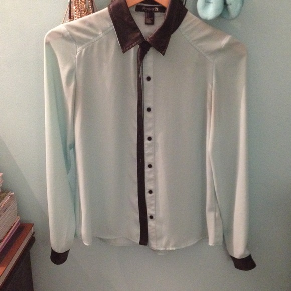 Forever 21 faux leather detail blouse