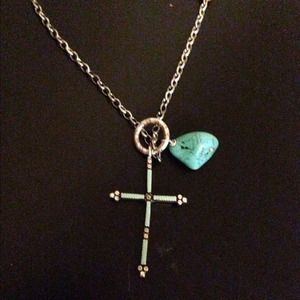 NWT silver chain, turquoise cross Lucky Brand